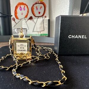 CHANEL Gold and Black Chain Perfume Bottle Bag